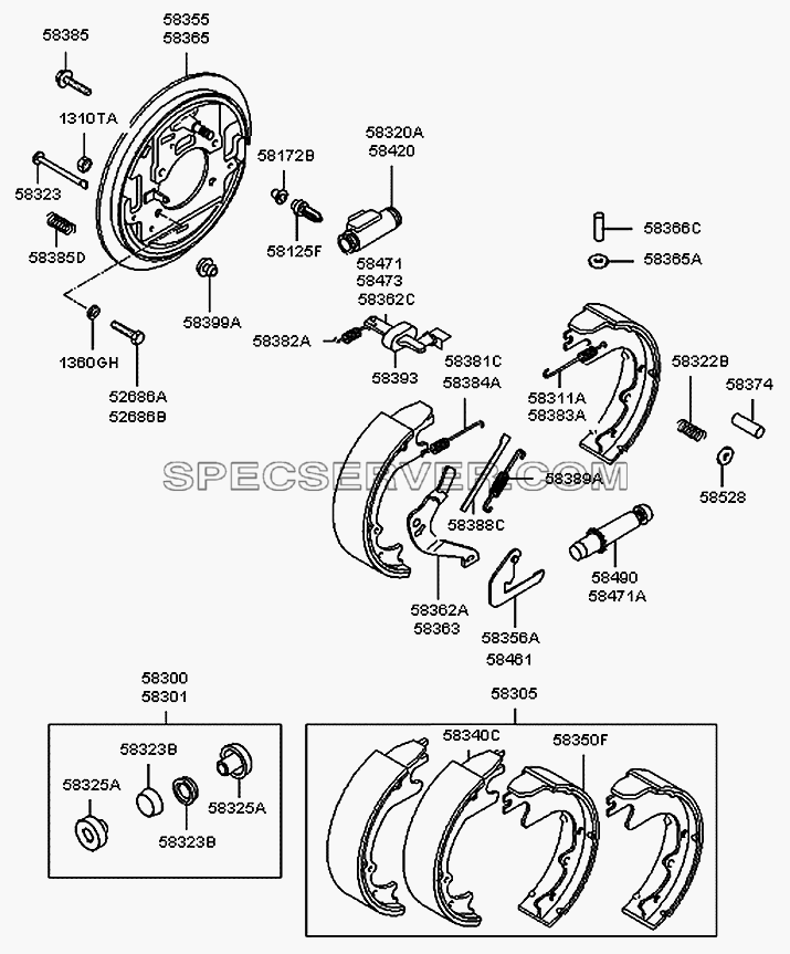 Тормозной механизм заднего колеса для H100 Porter (список запасных частей)