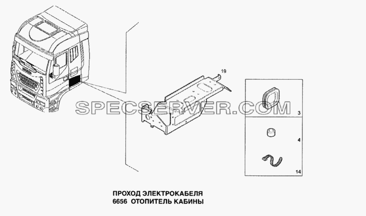 Проход электрокабеля, отопитель кабины для Stralis (список запасных частей)