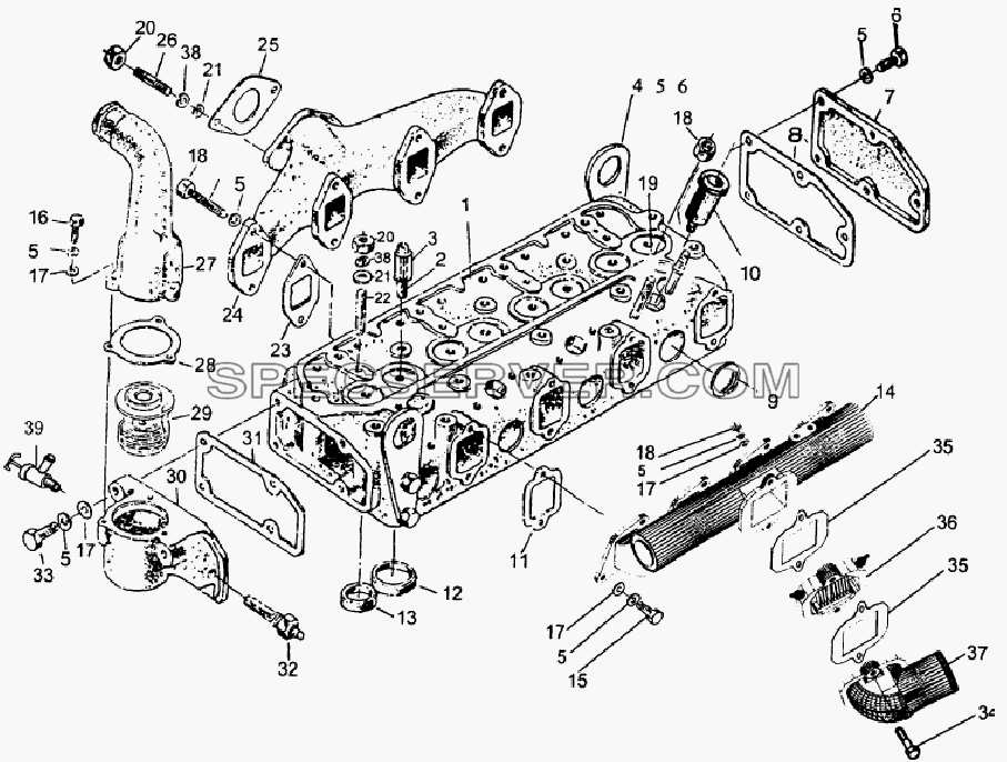 Cylinder head,thermostat, intake manifold and exhaust manifold для HFC 1020K-D126 (список запасных частей)