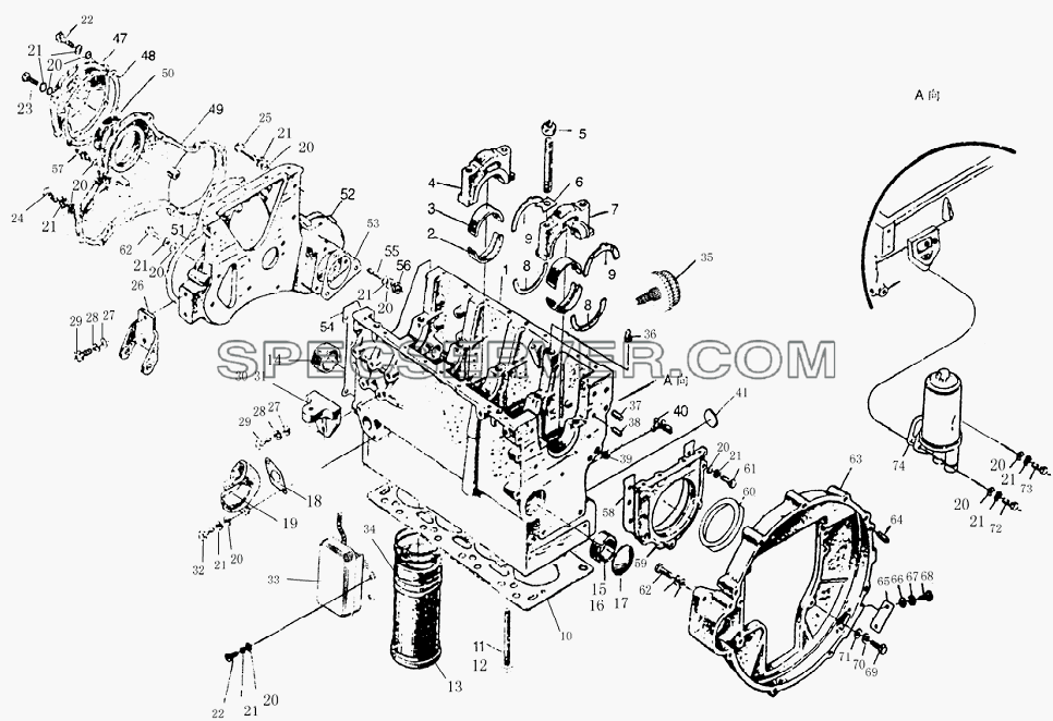 Cylinder block, timing gear casing and flywheel housing для HFC 1020KR-D127 (список запасных частей)