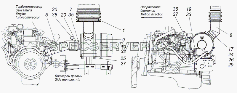 4308-1109001-02 Установка воздушного фильтра для КамАЗ-4308 (2008) (список запасных частей)