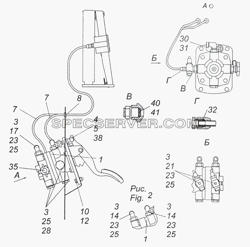 6520-3500014 Установка двухсекционного тормозного крана для КамАЗ-4308 (2008) (список запасных частей)