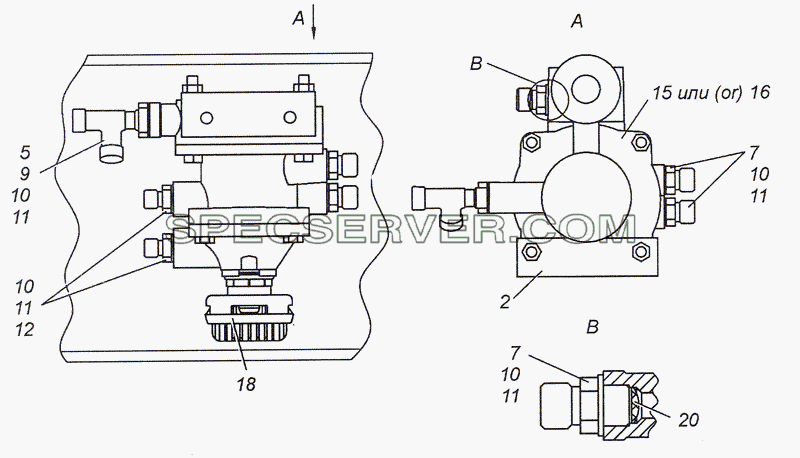4308-3500022-20 Установка клапана управления тормозами прицепа для КамАЗ-4308 (2008) (список запасных частей)