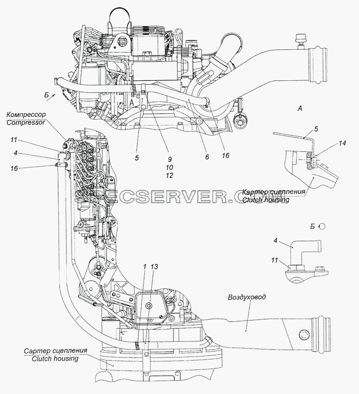 4308-3509003 Установка подвода воздуха к компрессору для КамАЗ-4308 (2008) (список запасных частей)