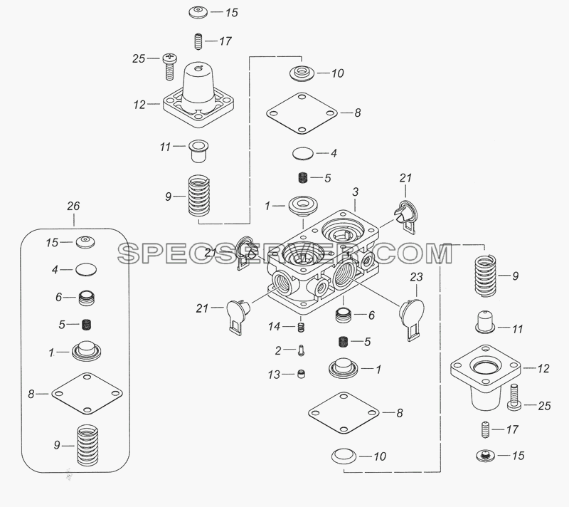 53205-3515400-10 Клапан защитный четырехконтурный для КамАЗ-4308 (2008) (список запасных частей)