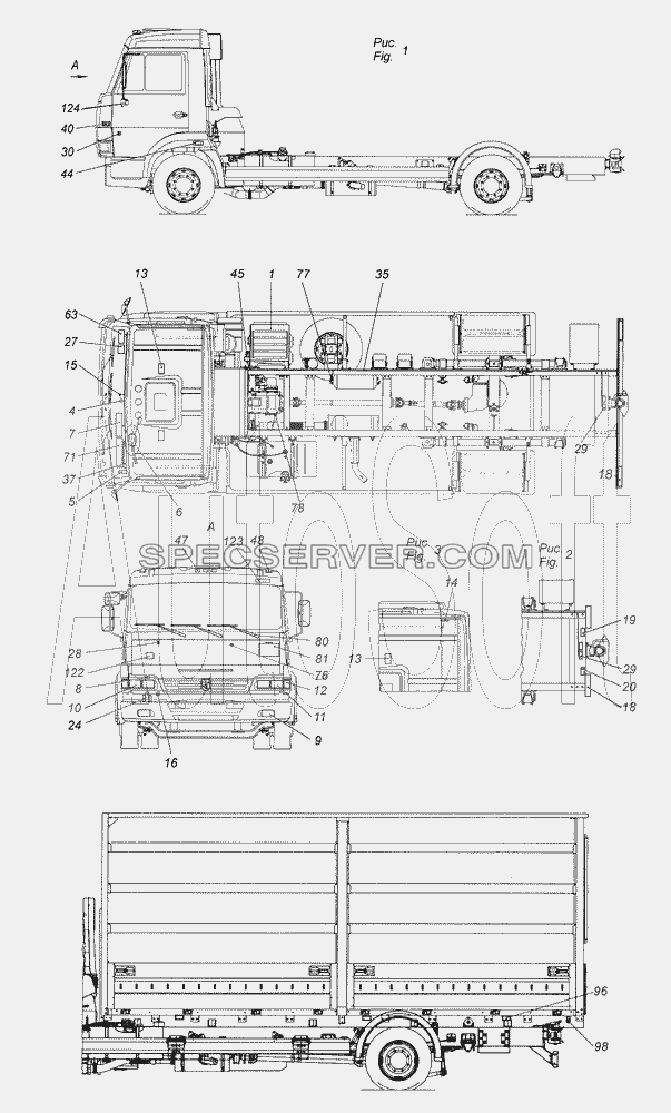 4308-3700001-24 Электрооборудование. Расположение на автомобиле для КамАЗ-4308 (2008) (список запасных частей)