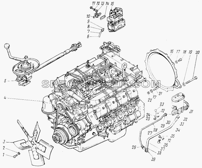 Двигатель с оборудованием, основная комплектация для КамАЗ-43101 (список запасных частей)