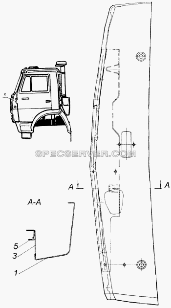Панель передка боковая съемная правая для КамАЗ-43114 (список запасных частей)