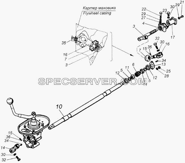 Привод управления механизмом переключения передач для КамАЗ-43114 (список запасных частей)