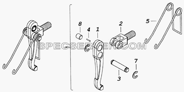 Рычаг оттяжной с вилкой и пружиной для КамАЗ-43118 (список запасных частей)