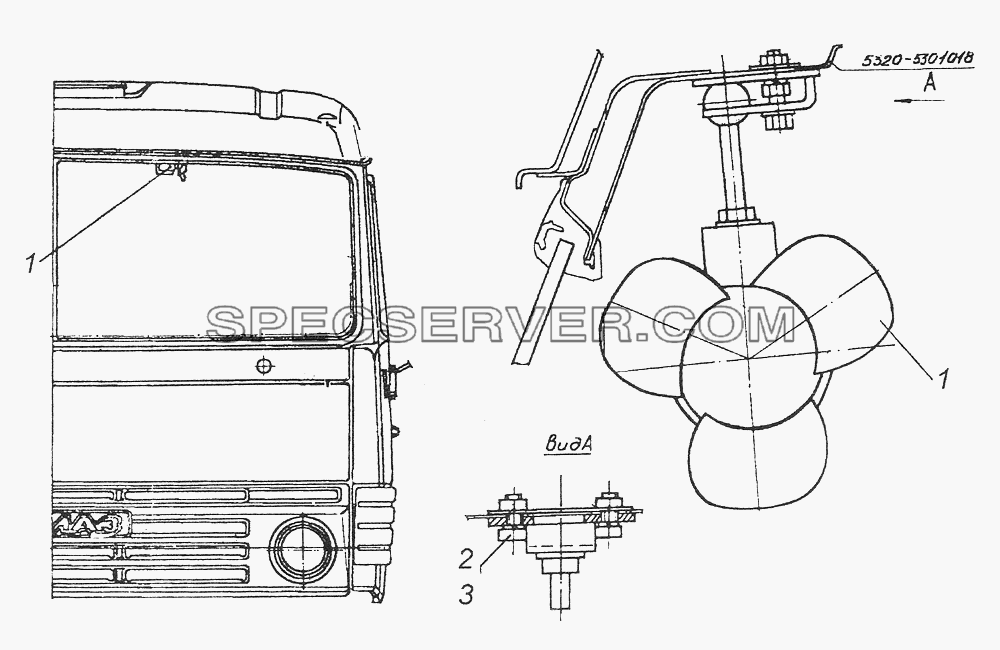 4310-8104001 Установка вентилятора кабины для КамАЗ-43261 (Евро-1, 2) (список запасных частей)