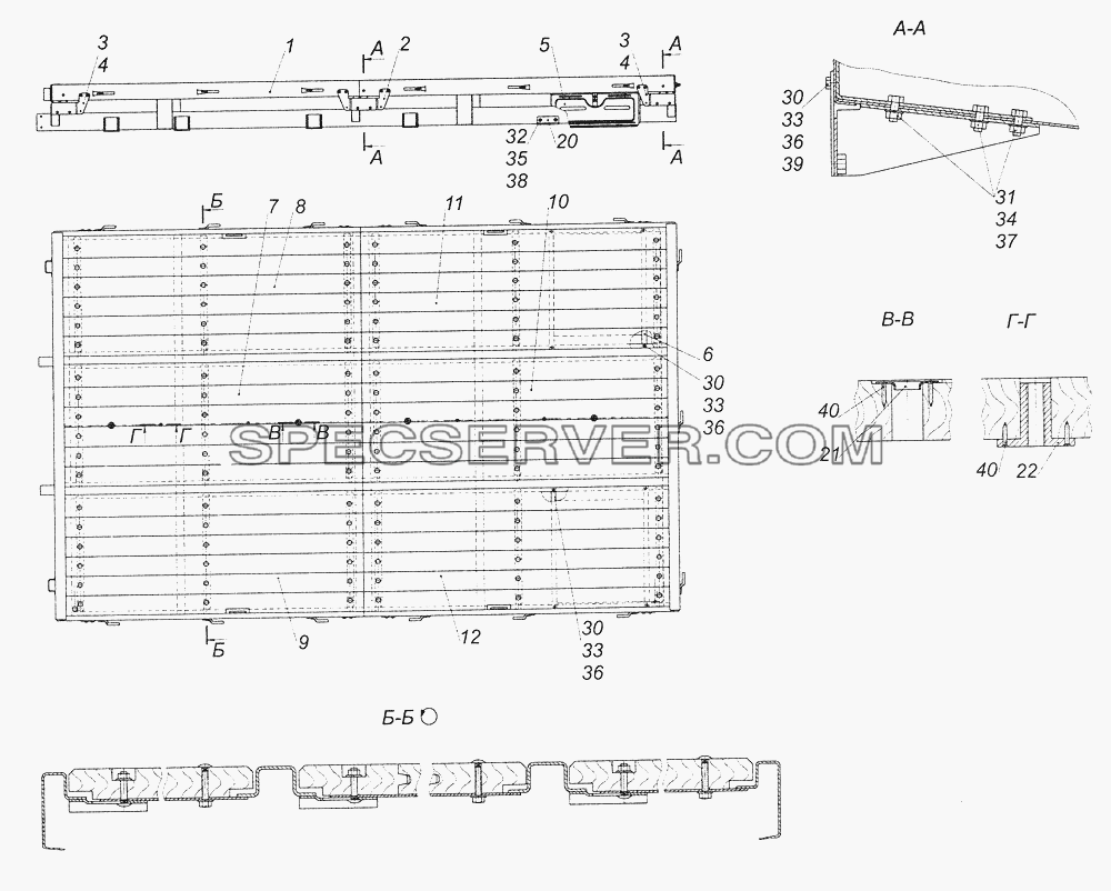 43501-8501010-81 Основание платформы для КамАЗ-43261 (Евро-1, 2) (список запасных частей)