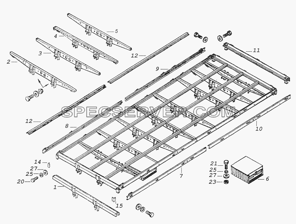 53212-8501016 Каркас основания платформы для КамАЗ-43261 (Евро-1, 2) (список запасных частей)