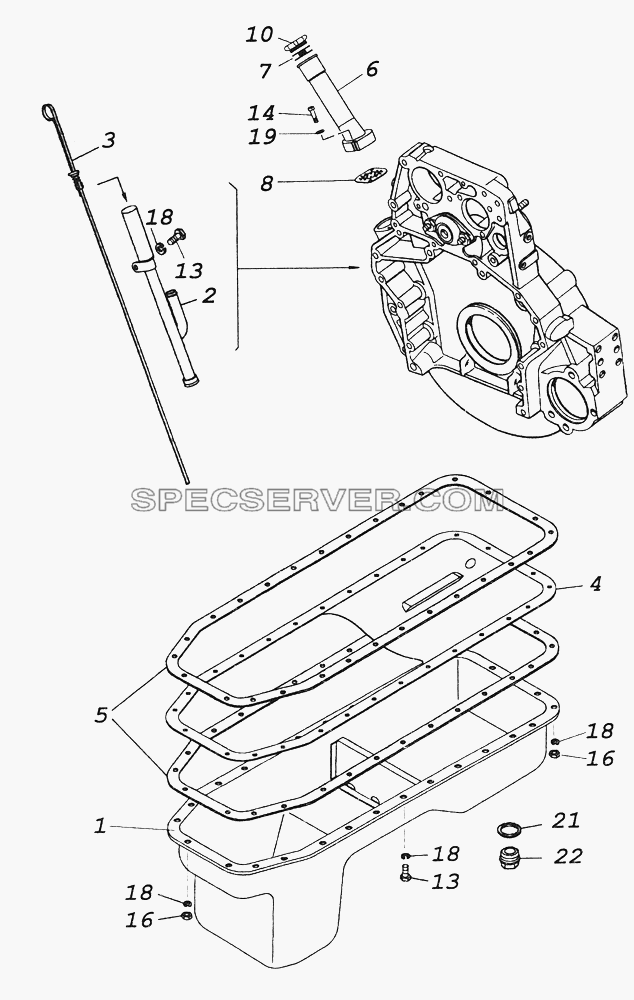 740.21-1009001-02 Установка картера масляного для КамАЗ-43261 (Евро-1, 2) (список запасных частей)