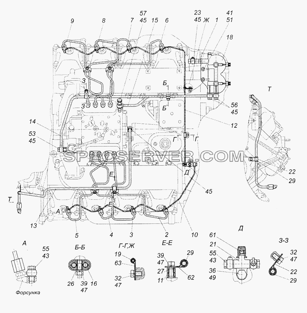 740.13-1104000-10 Установка топливопроводов для КамАЗ-43261 (Евро-1, 2) (список запасных частей)