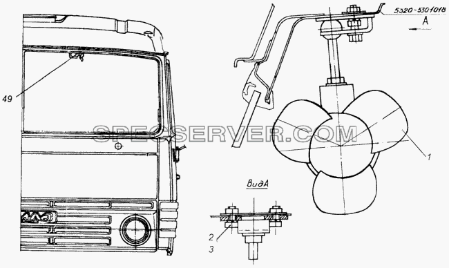 Установка вентилятора кабины для КамАЗ-4326 (списка 2003г) (список запасных частей)