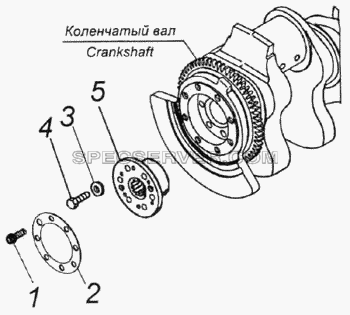Установка полумуфты отбора мощности для КамАЗ-4326 (списка 2003г) (список запасных частей)