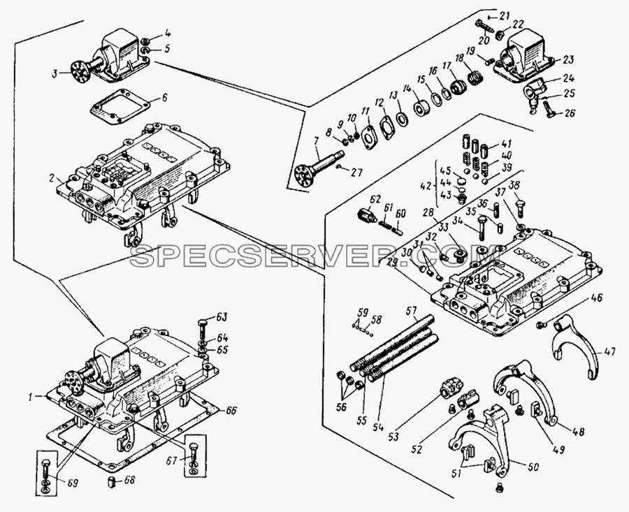 Механизм переключения передач для КамАЗ-4326 (список запасных частей)
