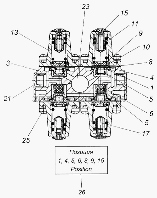 Клапан защитный четырехконтурный для КамАЗ-4326 (список запасных частей)