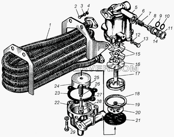 Водоотделитель пневмо-тормозов тормозной системы для КамАЗ-4326 (список запасных частей)