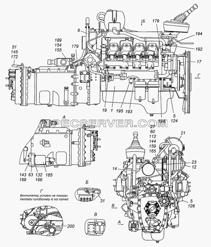 6350-1000260 Агрегат силовой 740.50-360, укомплектованный для установки на автомобиль для КамАЗ-43501 (4х4) (список запасных частей)