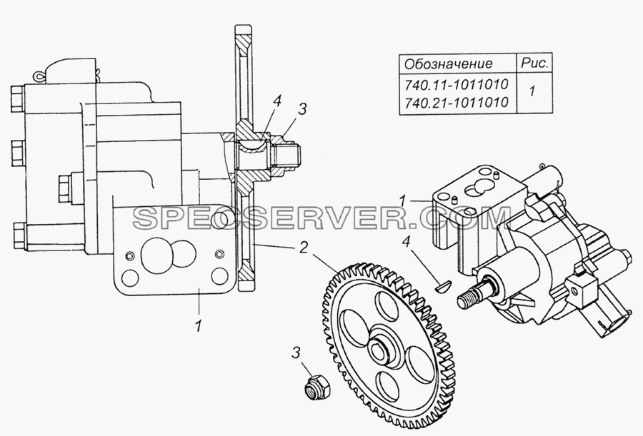 740.11-1011010 Масляный насос с шестерней в сборе для КамАЗ-4350 (4х4) (список запасных частей)