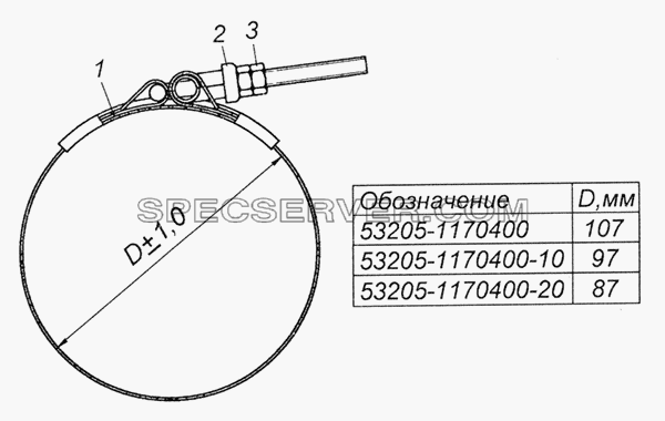 53205-1170400 Хомут для КамАЗ-4350 (4х4) (список запасных частей)