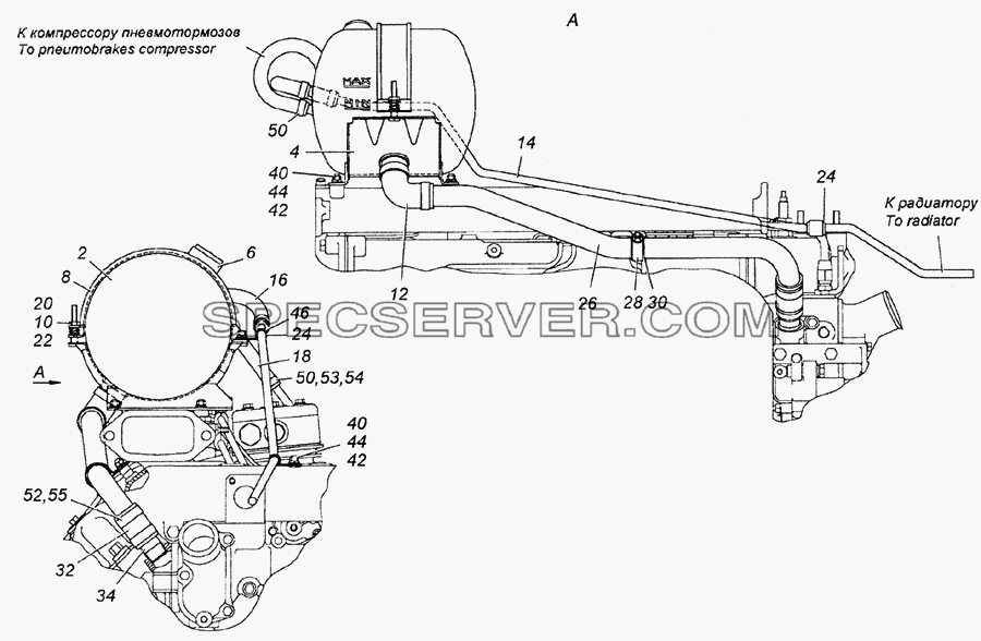 54115-1311005-10 Установка расширительного бачка для КамАЗ-4350 (4х4) (список запасных частей)