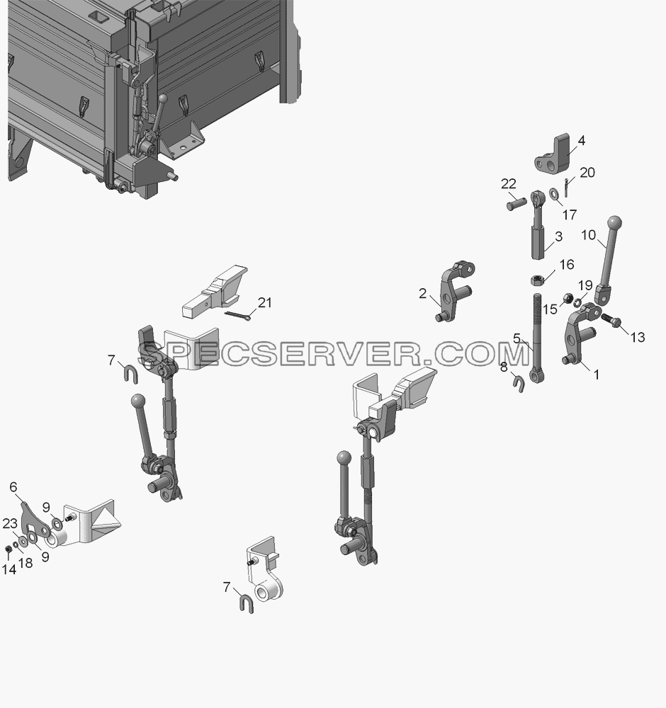 55102-8500032 Установка запоров боковых бортов для КамАЗ-45143 (список запасных частей)