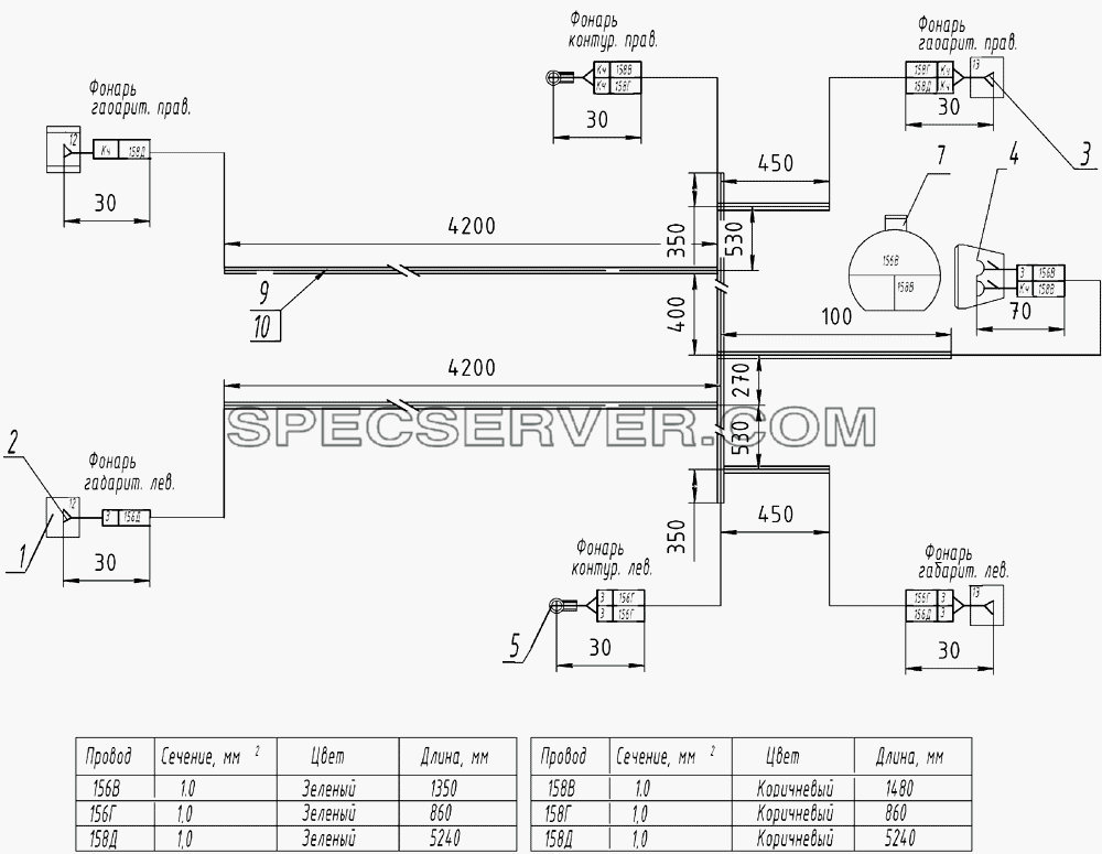 45143-3731073-80 Пучок проводов  габаритных фонарей для КамАЗ-45143 (список запасных частей)