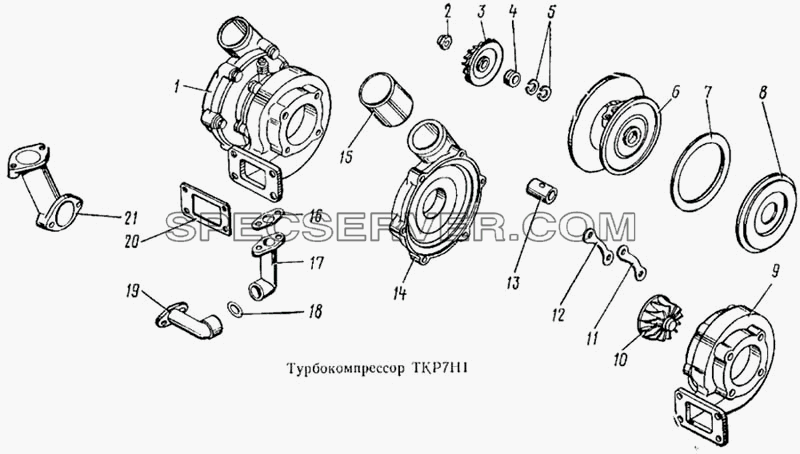 Турбокомпрессор ТКР7Н1 для КамАЗ-5315 (список запасных частей)