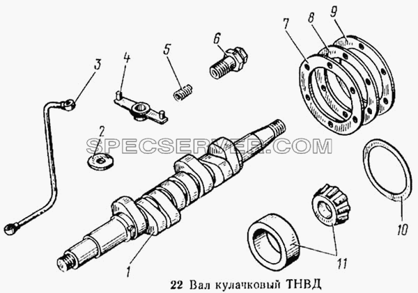 Вал кулачковый ТНВД для КамАЗ-5315 (список запасных частей)