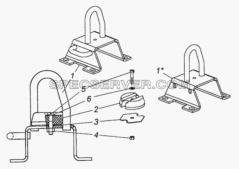 5320-5018060 Кронштейн запора кабины правый - Cabin lock bracket, г. h. для КамАЗ-53501 (6х6) (список запасных частей)