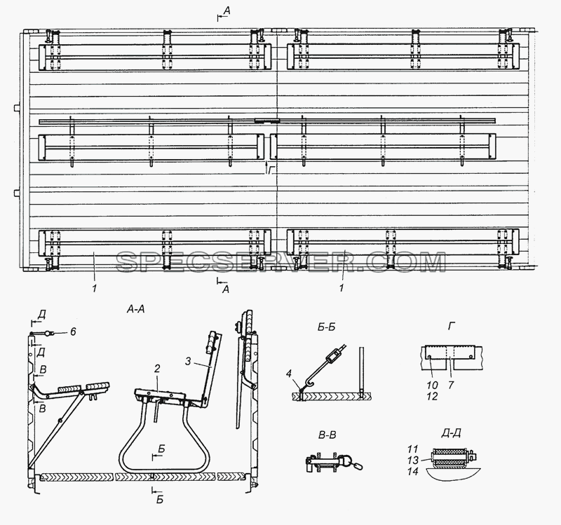 5350-8506008-75 Установка скамеек для КамАЗ-53501 (6х6) (список запасных частей)