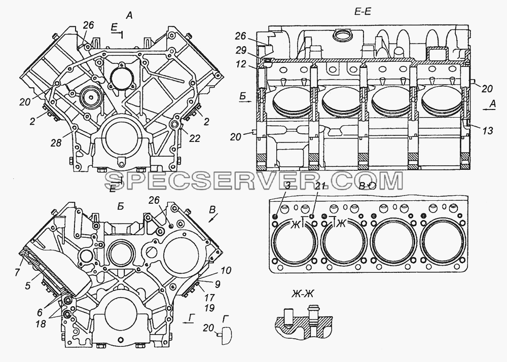 740.13-1002010 Блок цилиндров в сборе для КамАЗ-53501 (6х6) (список запасных частей)