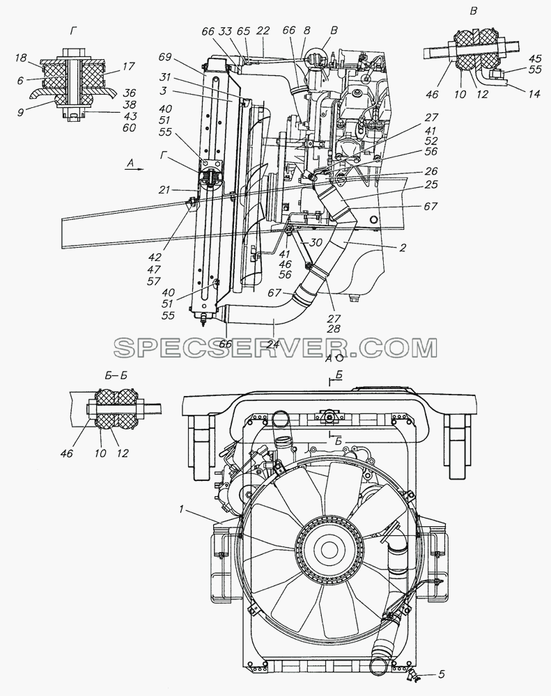 6350-1300023-10 Установка радиатора для КамАЗ-53501 (6х6) (список запасных частей)
