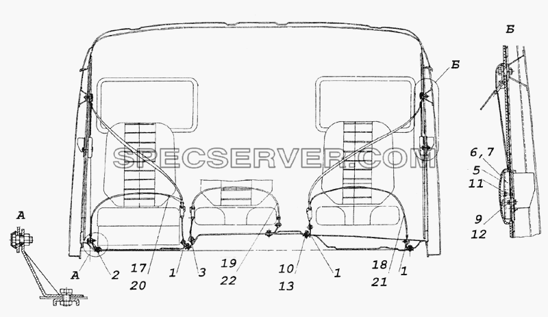 53205-5000075-10 Установка ремней безопасности для КамАЗ-5350 (6х6) (список запасных частей)