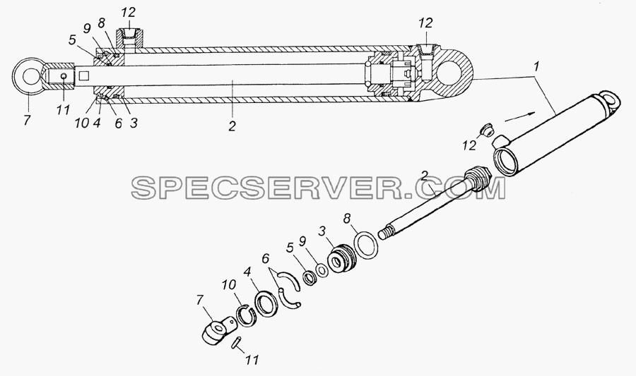 4310-5003010 Гидроцилиндр в сборе - Hydraulic cylinder, assy для КамАЗ-5350 (6х6) (список запасных частей)