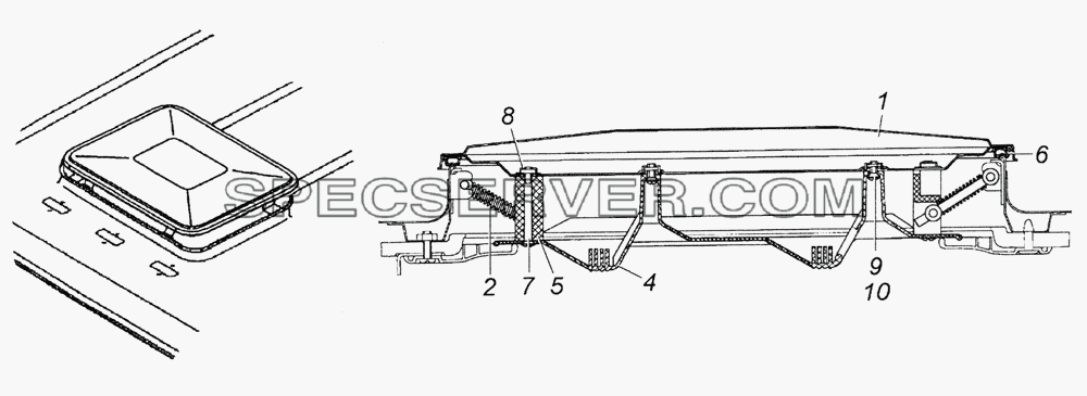 53205-5713008 Установка вентиляционного люка для КамАЗ-5350 (6х6) (список запасных частей)