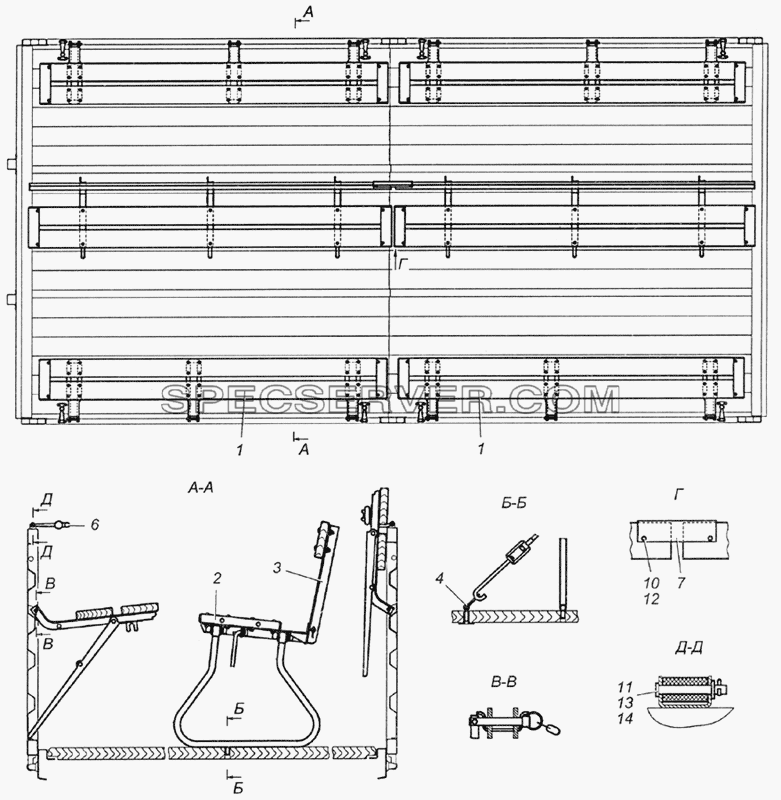 5350-8506008-70 Установка скамеек для КамАЗ-5350 (6х6) (список запасных частей)