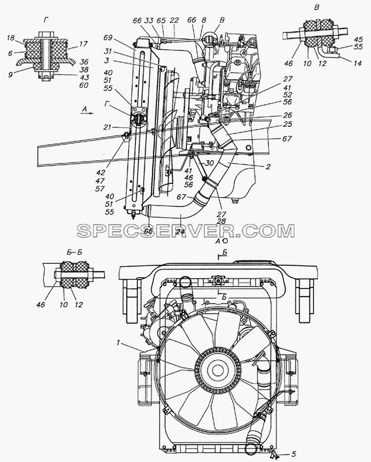 6350-1300023-10 Установка радиатора для КамАЗ-5350 (6х6) (список запасных частей)