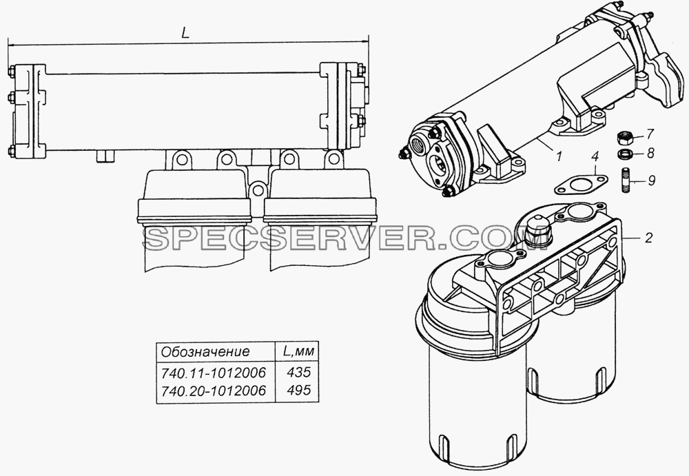 740.20-1012006 Фильтр масляный с теплообменником в сборе для КамАЗ-5350 (6х6) (список запасных частей)