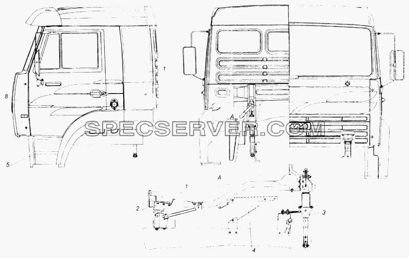 Установка кабины с оперением для КамАЗ-5360 (список запасных частей)