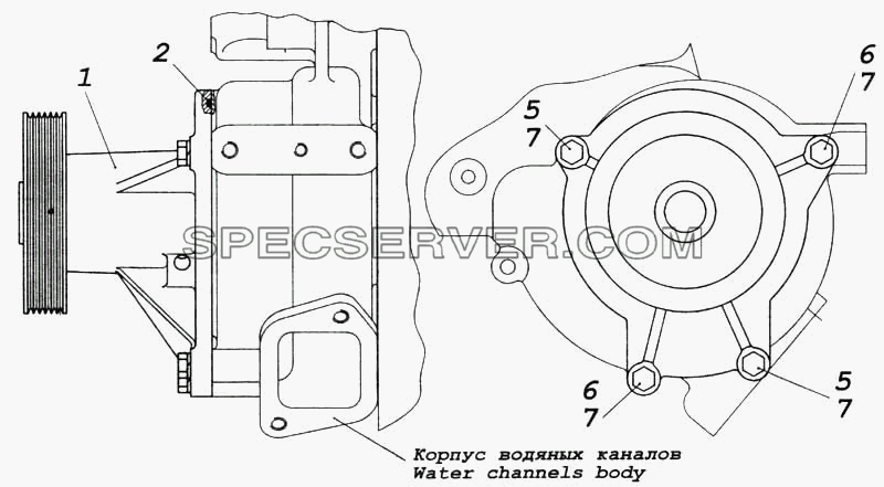 Установка водяного насоса для КамАЗ-5360 (список запасных частей)