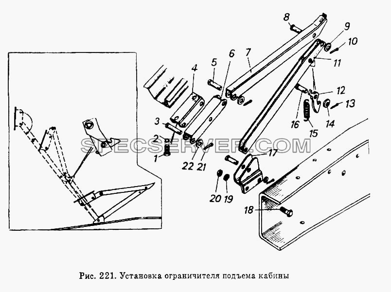 Установка ограничителя подъема кабины для КамАЗ-5410 (список запасных частей)