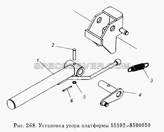 Установка упора платформы 55102-8500050 для КамАЗ-5410 (список запасных частей)