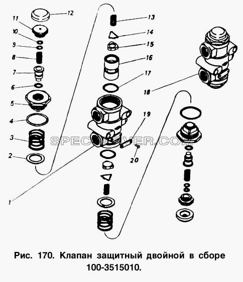 Клапан защитный двойной в сборе для КамАЗ-5410 (список запасных частей)
