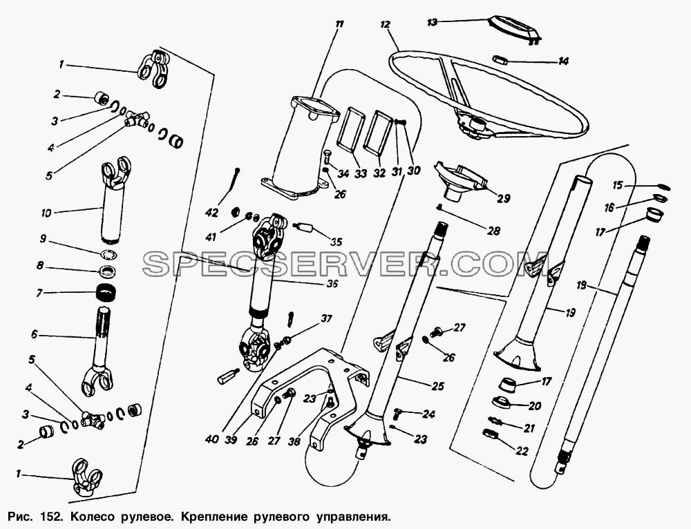 Колесо рулевое. Крепление рулевого управления для КамАЗ-54112 (список запасных частей)