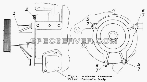 Установка водяного насоса для КамАЗ-5460 (список запасных частей)