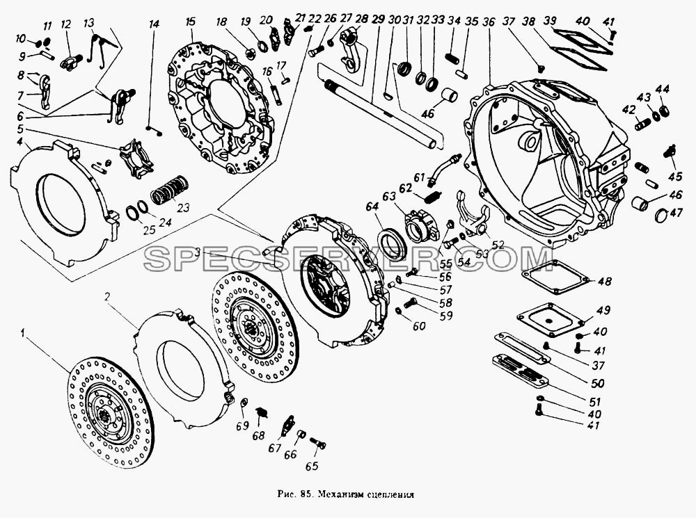 Механизм сцепления для КамАЗ-55102 (список запасных частей)